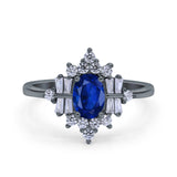 Oval Cut Halo Vintage Wedding Ring Simulated Cubic Zirconia 925 Sterling Silver