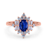 Oval Cut Halo Vintage Wedding Ring Simulated Cubic Zirconia 925 Sterling Silver