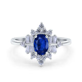 Oval Cut Halo Vintage Wedding Ring Simulated Cubic Zirconia 925 Sterling Silver