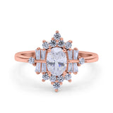Oval Cut Halo Vintage Wedding Ring Simulated Cubic Zirconia 925 Sterling Silver