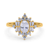 Oval Cut Halo Vintage Wedding Ring Simulated Cubic Zirconia 925 Sterling Silver