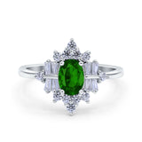 Oval Cut Halo Vintage Wedding Ring Simulated Cubic Zirconia 925 Sterling Silver