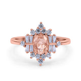 Oval Cut Halo Vintage Wedding Ring Simulated Cubic Zirconia 925 Sterling Silver