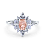 Oval Cut Halo Vintage Wedding Ring Simulated Cubic Zirconia 925 Sterling Silver