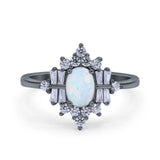 Oval Cut Halo Vintage Wedding Ring Simulated Cubic Zirconia 925 Sterling Silver