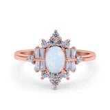 Oval Cut Halo Vintage Wedding Ring Simulated Cubic Zirconia 925 Sterling Silver