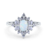 Oval Cut Halo Vintage Wedding Ring Simulated Cubic Zirconia 925 Sterling Silver