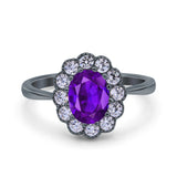 Vintage Floral Engagement Ring Oval Simulated Cubic Zirconia 925 Sterling Silver