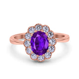 Vintage Floral Engagement Ring Oval Simulated Cubic Zirconia 925 Sterling Silver