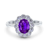 Vintage Floral Engagement Ring Oval Simulated Cubic Zirconia 925 Sterling Silver