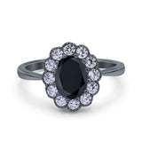 Vintage Floral Engagement Ring Oval Simulated Cubic Zirconia 925 Sterling Silver