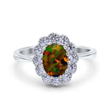 Vintage Floral Engagement Ring Oval Simulated Cubic Zirconia 925 Sterling Silver