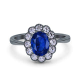 Vintage Floral Engagement Ring Oval Simulated Cubic Zirconia 925 Sterling Silver