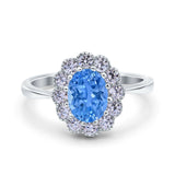 Vintage Floral Engagement Ring Oval Simulated Cubic Zirconia 925 Sterling Silver