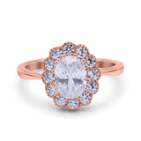 Vintage Floral Engagement Ring Oval Simulated Cubic Zirconia 925 Sterling Silver