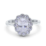 Vintage Floral Engagement Ring Oval Simulated Cubic Zirconia 925 Sterling Silver