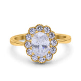 Vintage Floral Engagement Ring Oval Simulated Cubic Zirconia 925 Sterling Silver