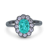 Vintage Floral Engagement Ring Oval Simulated Cubic Zirconia 925 Sterling Silver