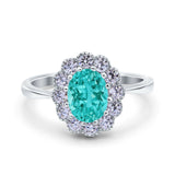 Vintage Floral Engagement Ring Oval Simulated Cubic Zirconia 925 Sterling Silver