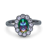 Vintage Floral Engagement Ring Oval Simulated Cubic Zirconia 925 Sterling Silver
