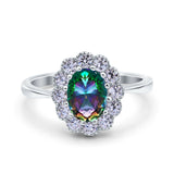 Vintage Floral Engagement Ring Oval Simulated Cubic Zirconia 925 Sterling Silver