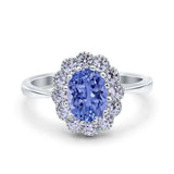 Vintage Floral Engagement Ring Oval Simulated Cubic Zirconia 925 Sterling Silver