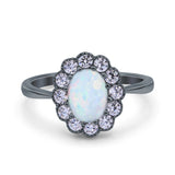 Vintage Floral Engagement Ring Oval Simulated Cubic Zirconia 925 Sterling Silver