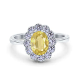 Vintage Floral Engagement Ring Oval Simulated Cubic Zirconia 925 Sterling Silver
