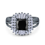 Cushion Cut Art Deco Wedding Ring Simulated Cubic Zirconia 925 Sterling Silver