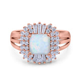 Cushion Cut Art Deco Wedding Ring Simulated Cubic Zirconia 925 Sterling Silver