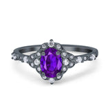 Oval Engagement Ring Accent Vintage Simulated Cubic Zirconia 925 Sterling Silver