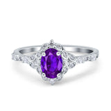 Oval Engagement Ring Accent Vintage Simulated Cubic Zirconia 925 Sterling Silver