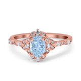 Oval Engagement Ring Accent Vintage Simulated Cubic Zirconia 925 Sterling Silver