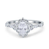 Oval Engagement Ring Accent Vintage Simulated Cubic Zirconia 925 Sterling Silver