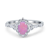 Oval Engagement Ring Accent Vintage Simulated Cubic Zirconia 925 Sterling Silver