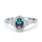 Oval Engagement Ring Accent Vintage Simulated Cubic Zirconia 925 Sterling Silver