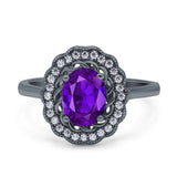 Art Deco Wedding Ring Oval Cut Solid Simulated Cubic Zirconia 925 Sterling Silver