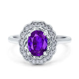 Art Deco Wedding Ring Oval Cut Solid Simulated Cubic Zirconia 925 Sterling Silver