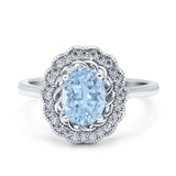 Art Deco Wedding Ring Oval Cut Solid Simulated Cubic Zirconia 925 Sterling Silver