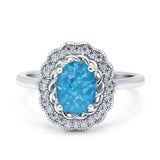 Art Deco Wedding Ring Oval Cut Solid Simulated Cubic Zirconia 925 Sterling Silver