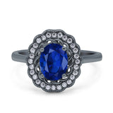 Art Deco Wedding Ring Oval Cut Solid Simulated Cubic Zirconia 925 Sterling Silver