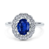 Art Deco Wedding Ring Oval Cut Solid Simulated Cubic Zirconia 925 Sterling Silver