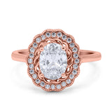 Art Deco Wedding Ring Oval Cut Solid Simulated Cubic Zirconia 925 Sterling Silver