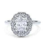 Art Deco Wedding Ring Oval Cut Solid Simulated Cubic Zirconia 925 Sterling Silver