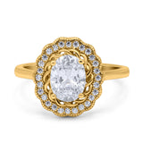 Art Deco Wedding Ring Oval Cut Solid Simulated Cubic Zirconia 925 Sterling Silver