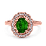 Art Deco Wedding Ring Oval Cut Solid Simulated Cubic Zirconia 925 Sterling Silver