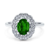 Art Deco Wedding Ring Oval Cut Solid Simulated Cubic Zirconia 925 Sterling Silver