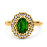 Art Deco Wedding Ring Oval Cut Solid Simulated Cubic Zirconia 925 Sterling Silver