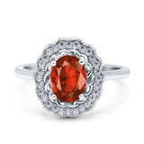 Art Deco Wedding Ring Oval Cut Solid Simulated Cubic Zirconia 925 Sterling Silver