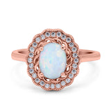 Art Deco Wedding Ring Oval Cut Solid Simulated Cubic Zirconia 925 Sterling Silver